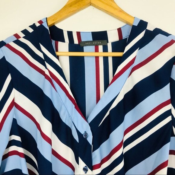Suzy Shier Striped Tie Front Button  Down Blouse M - Picture 8 of 14